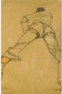 Mann Auf Dem Bauch Liegend (man Lying On His Stomach) by Egon Schiele