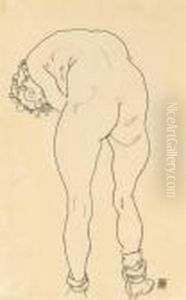 Weiblicher Ruckenakt, Nach Vorner Gebeugt by Egon Schiele