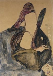 Frau Mit Erhobenem Bein Und Lila Strumpfen by Egon Schiele