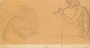 Zwei Mythologische Figuren (studie) by Egon Schiele
