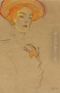Bildnis Einer Dame Mit Orangefarbenem Hut by Egon Schiele