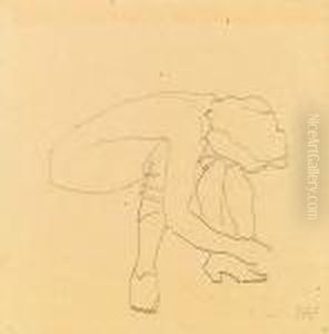 Madchen Sich Schuhe Bindend by Egon Schiele