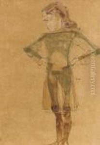 Stehendes Madchen Mit Durchsichtigem Kleid by Egon Schiele
