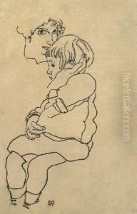 Schieles Schwester Gerti Mit 
Ihrem Sohn Anton (schiele's Sister Gertrude With Her Son Anton) by Egon Schiele