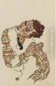 Selbstbildnis Mit Kariertem Hemd ( Self-portrait With Checkered Shirt ) by Egon Schiele