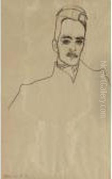 Bildnis Eduard Kosmack, En Face,
Mit Gefalteten Handen (recto) Portrait Of Eduard Kosmack, Frontal, With
Clasped Hands Portratstudie (verso) Portrait Study - view 1