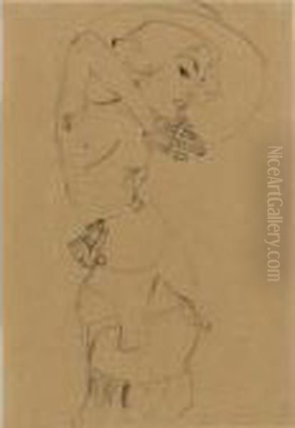 Stehender Akt Mit Grossem Hut 
(gertrude Schiele) Standing Nude With Large Hat (gertrude Schiele) - view 1