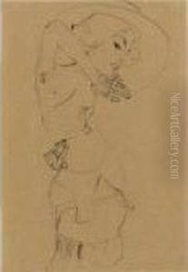 Stehender Akt Mit Grossem Hut 
(gertrude Schiele) Standing Nude With Large Hat (gertrude Schiele) by Egon Schiele