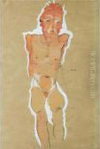 Mannlicher Akt Mit Verkurzten Armen (male Nude With Truncated Arms) by Egon Schiele