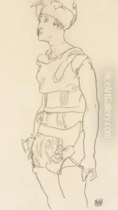Stehendes Madchen Mit Hut by Egon Schiele