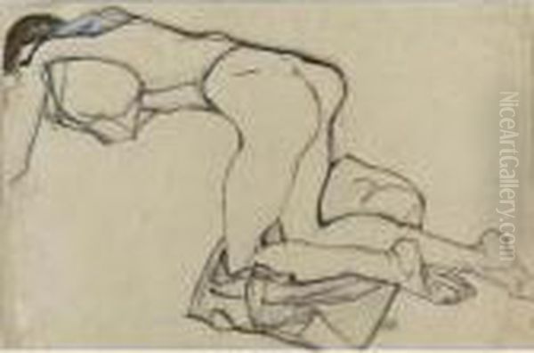 Nacktes Madchen, Mit Einer
Blauen Bluse Leicht Bekleidet, Auf Einem Tuch Kniend (nude Girl,
Scantily Dressed In A Blue Blouse, Kneeling On A Cloth) - view 1