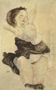 Liegendes Junges Madchen, Halbakt by Egon Schiele