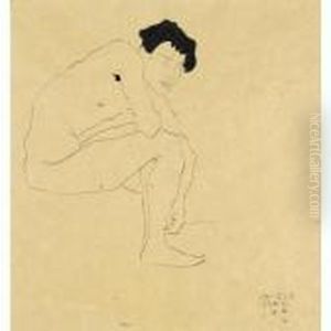 Sitzender Mannlicher Akt (seated Male Nude) by Egon Schiele
