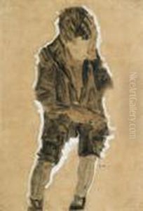 Junge Mit Hand Am Gesicht by Egon Schiele