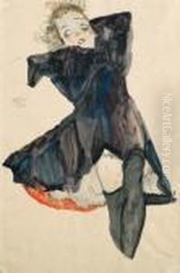 Madchen In Blauem Kleid by Egon Schiele