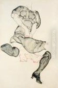 Frau Mit Schwarzen Strumpfen by Egon Schiele
