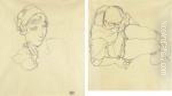 Frauenkopf (recto); Kauernde Frau (verso) - view 1