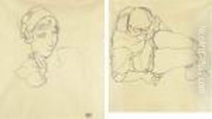 Frauenkopf (recto); Kauernde Frau (verso) by Egon Schiele