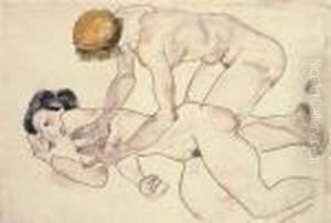 Zwei Frauenakte, Liegend Und Kniend (die Freundinnen) by Egon Schiele