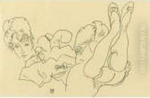 Liegendes Madchen Mit Hochgereckten Beinen (reclining Girl With Raised Legs) by Egon Schiele