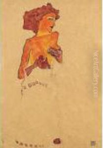 Madchen Als Halbakt, Sich Die 
Bruste Haltend, Nach Rechts Gewandt (semi-nude Girl Holding Her Breast, 
Facing Right) by Egon Schiele