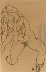 Kneeling Nude Girl by Egon Schiele