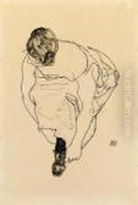Schuhanziehende Frau (dirne) by Egon Schiele