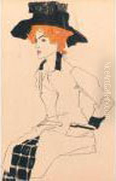 Portrait Of Woman With Big Hat
(gertrude Schiele); And (portrait Of A Woman) (see Jane Kallir, Egon
Schiele The Complete Works 488 And 468) - view 1