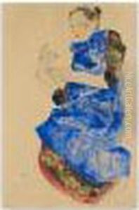 Madchen Mit Blauer Schurze (girl In Blue Apron) by Egon Schiele