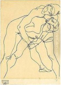 Zwei Figuren (two Figures) by Egon Schiele