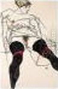 Liegender Akt Mit Schwarzen Strumpfen (reclining Nude With Black Stockings) by Egon Schiele
