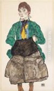 Frau In Gruner Bluse Mit Muff