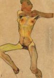 Mannlicher Akt, Gelb by Egon Schiele