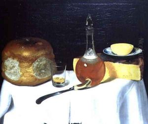 Still life with bread and cheese by George, of Chichester Smith
