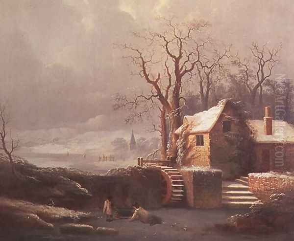 Snow Scene with Mill and Cottages - view 1