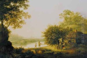 Applepickers, by a Cottage In A Wooded Landscape with Chichester Beyond by George, of Chichester Smith