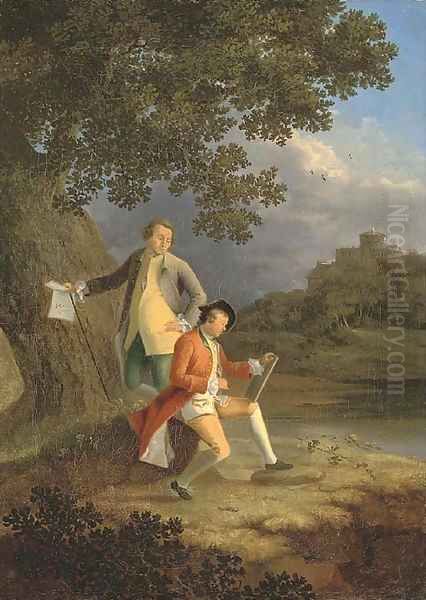 Double portrait of the artists, small full-length, the former holding a letter and a walking stick in his right hand, the latter seated - view 1