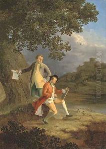 Double portrait of the artists, small full-length, the former holding a letter and a walking stick in his right hand, the latter seated by George, of Chichester Smith