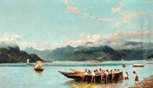 A northern Italian lake landscape by Paolo Sala