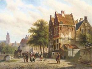 Townsfolk on a sunlit street