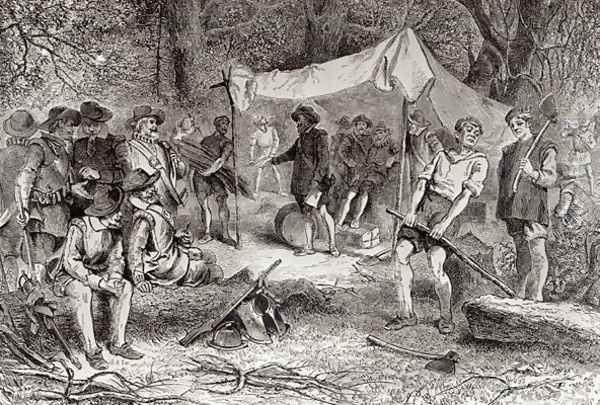 The First Day at Jamestown, 14th May 1607, from The Romance and Tragedy of Pioneer Life by Augustus L. Mason, 1883 - view 1