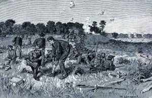 Confederate line waiting orders in the wilderness, illustration from Battles and Leaders of the Civil War, edited by Robert Underwood Johnson and Clarence Clough Buel by William Ludlow Sheppard
