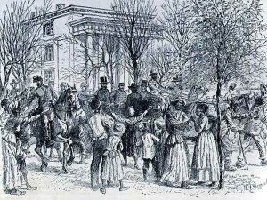 President Lincoln leaving the Davis Mansion, illustration from Battles and Leaders of the Civil War, edited by Robert Underwood Johnson and Clarence Clough Buel by William Ludlow Sheppard