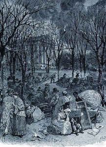 Citizens of Richmond in Capitol Square during the conflagration, illustration from Battles and Leaders of the Civil War, edited by Robert Underwood Johnson and Clarence Clough Buel by William Ludlow Sheppard