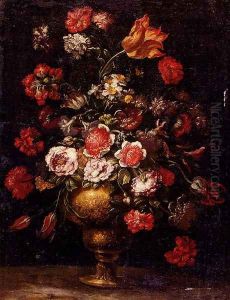 Still Life Of Flowers In A Gilt Vase by Andrea Scacciati I