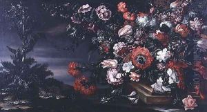 Still Life of Flowers in a Stone Vase by Andrea Scacciati I