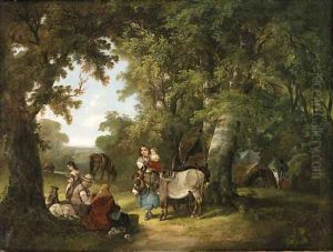 Countryfolk resting in a wooded clearing