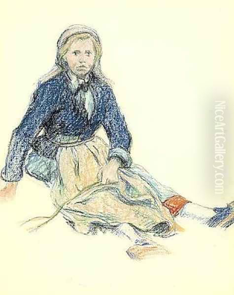 Jeune Paysanne Bretonne Assise - view 1