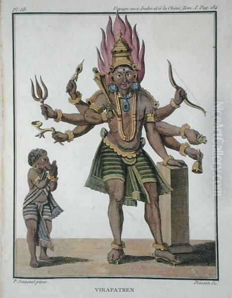 Shiva as Virapatren, Lord with the ill-formed Evil Eye, from Voyage aux Indes et a la Chine by Pierre Sonnerat, engraved by Poisson, published 1782 - view 1