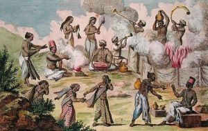 Suttee - an Indian woman burns herself with the corpse of her husband, from Voyage aux Indes, Orientales et la Chine, by Pierre Sonnerat, engraved by Poisson, published 1782 by Pierre Sonnerat